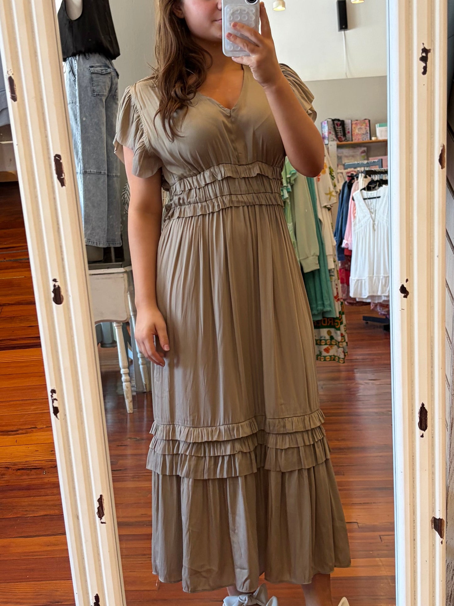 Grade & Gather Desert Taupe Satin Dress