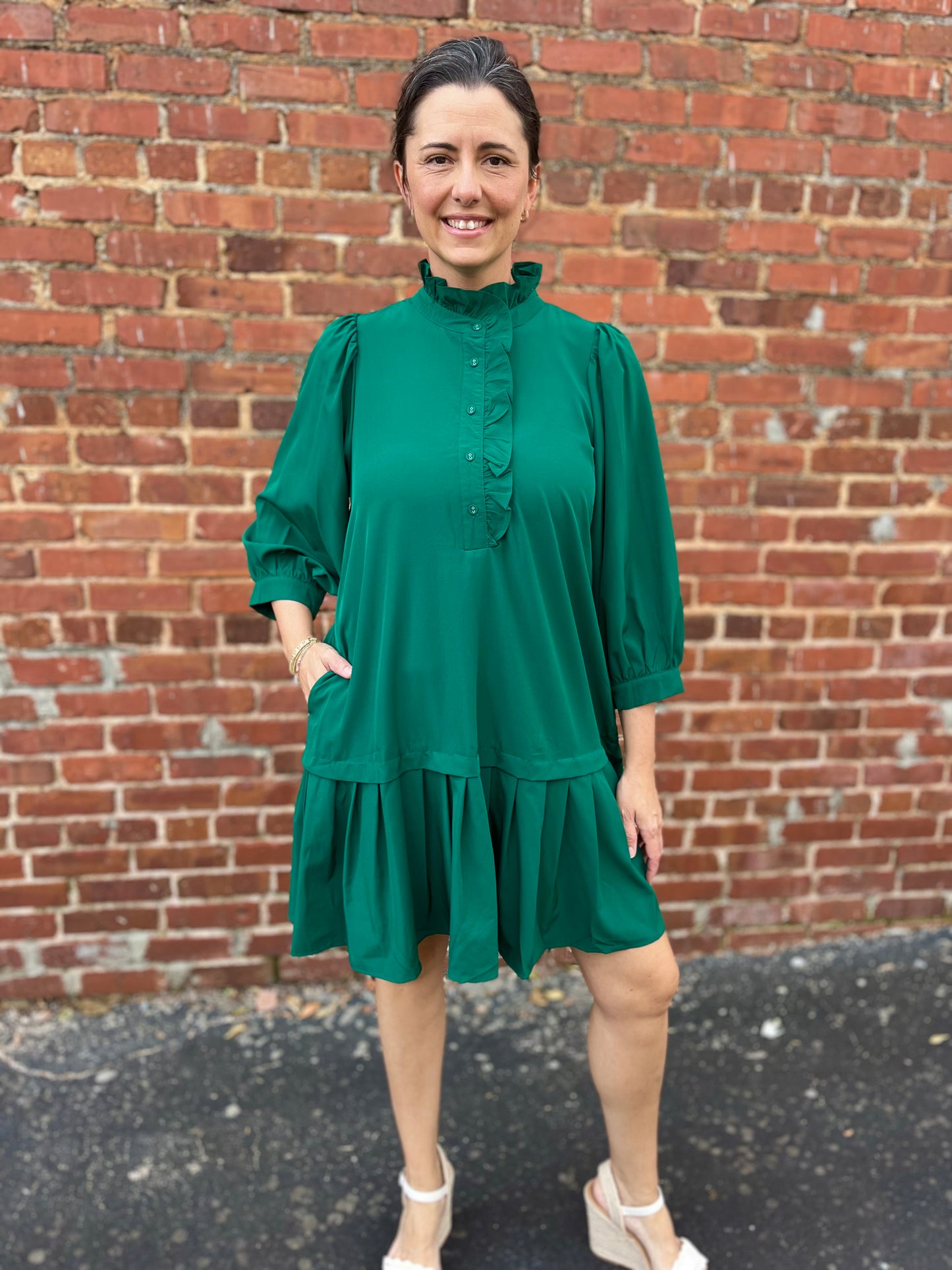 Hunter Green Pleated Mini Dress