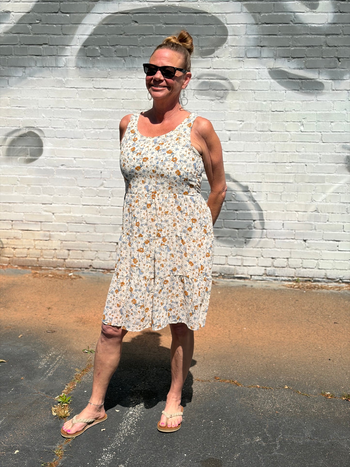 Ivory Water Floral Tiered Dress