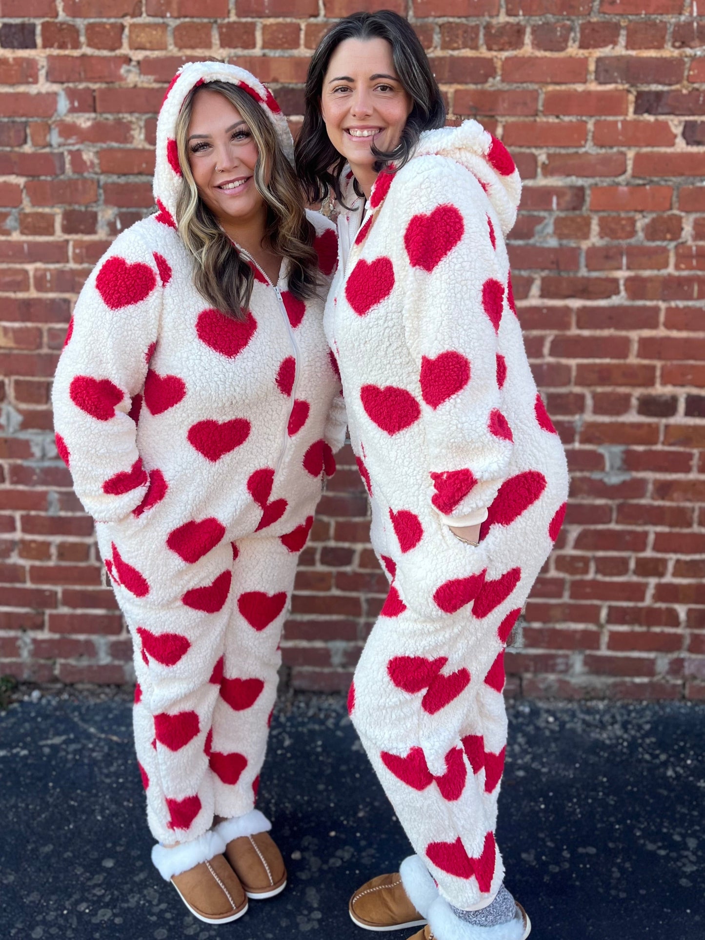 Fuzzy Heart Zip Up Hooded Lounge Jumpsuit