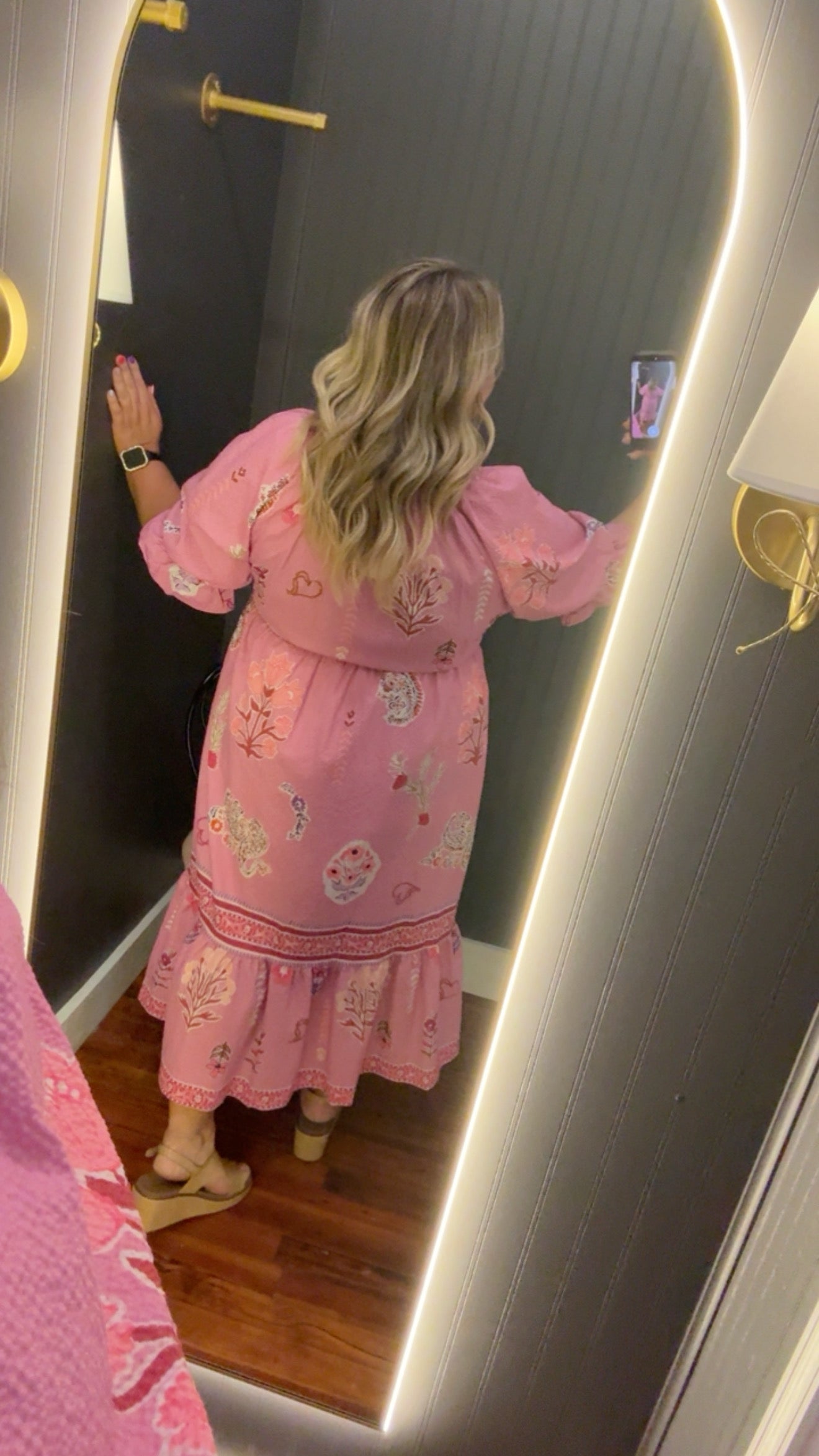 PLUS Umgee Pink Floral Print V-Neck Midi Dress