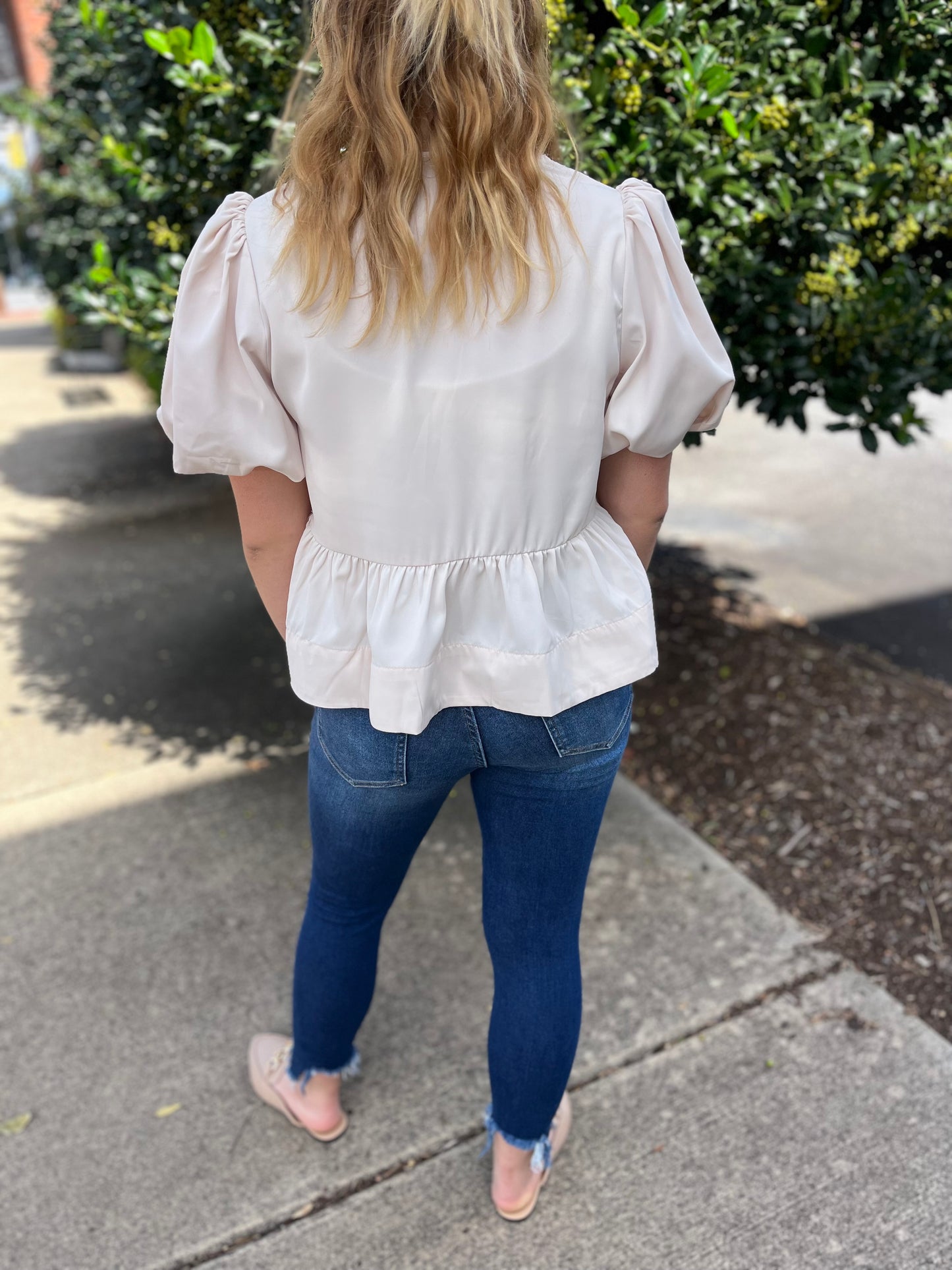 Cream Peplum Top with Bows