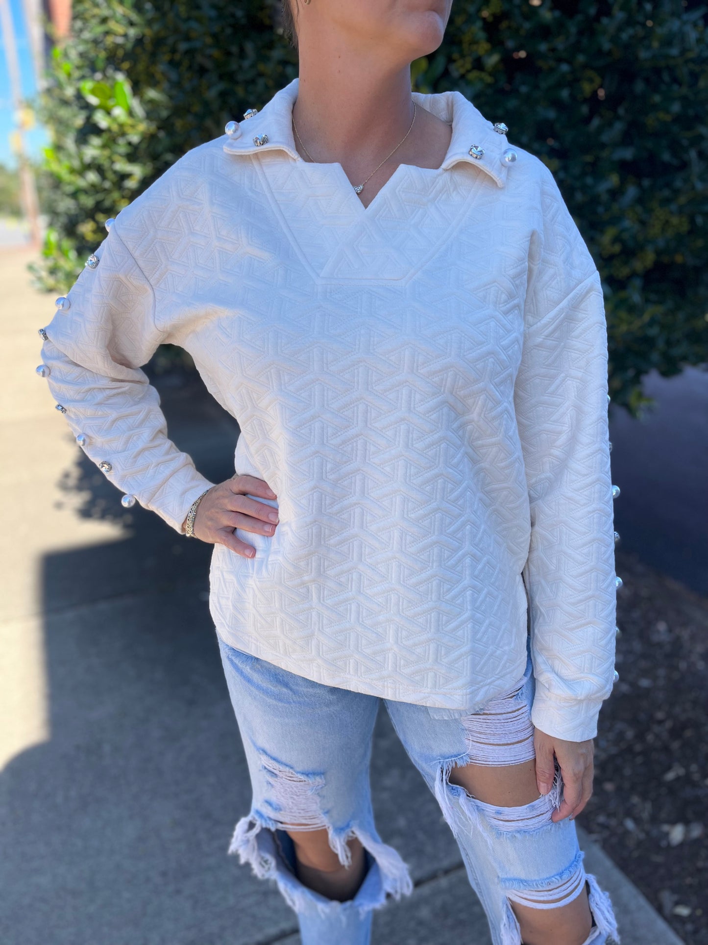 Simply Southern Quilted Vanilla V-Neck Top +PLUS