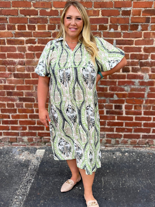 PLUS Umgee Abstract Print Smocked Midi Dress