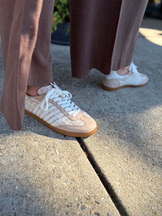 Shu Shop STEVIE Taupe Retro Striped Sneakers