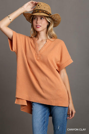 Umgee Canyon Clay Thermal Top with High Lo Hemline and Side Slits B8508