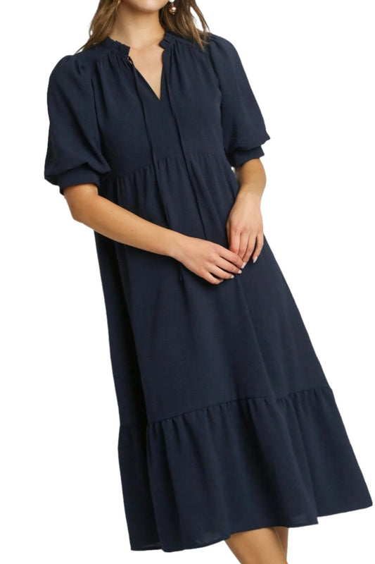 Umgee Navy A-Line Midi Dress