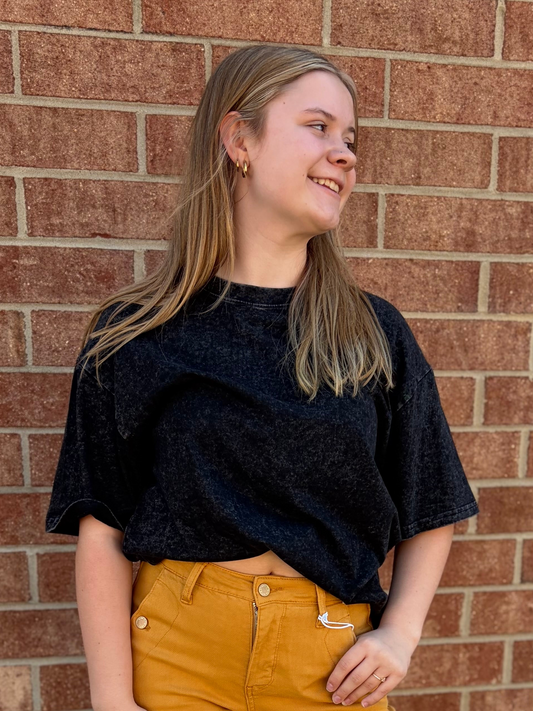 Black Mineral-Wash Oversized Boyfriend T-Shirt