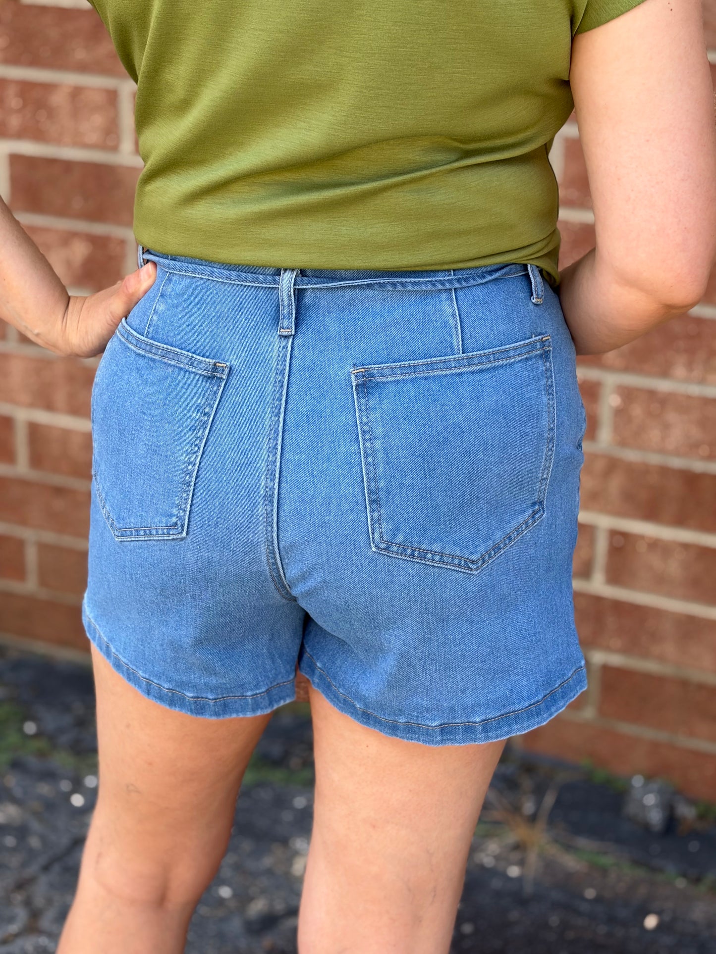 HR Denim Shorts with Tie Waistband