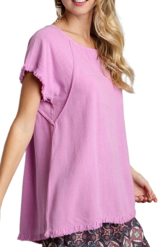 Umgee Lilac Linen Short Sleeve Top