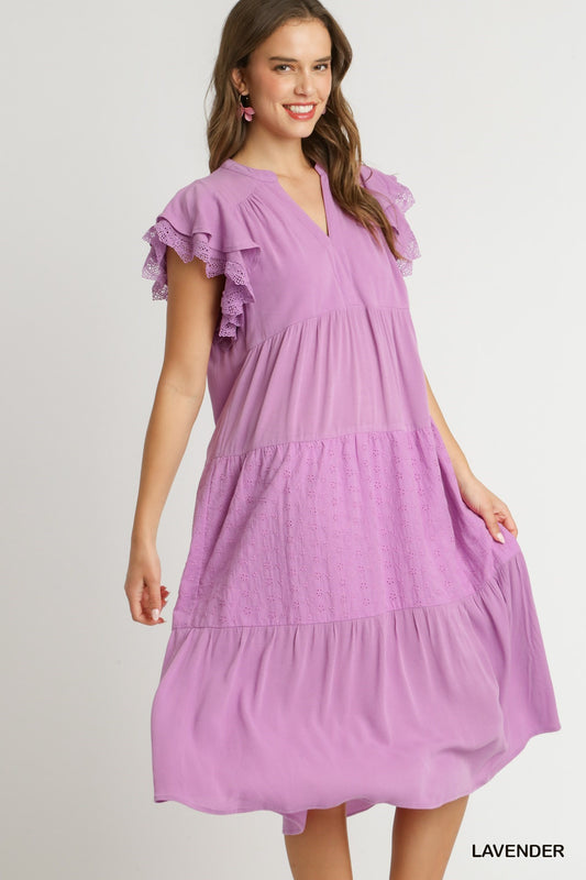 Umgee Lavender Eyelet Midi Dress