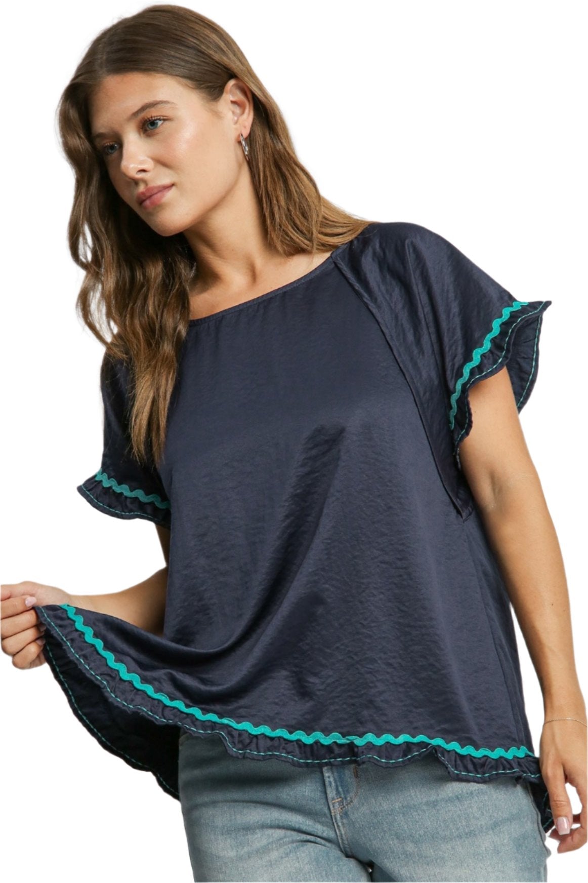 Umgee Blue Scoop Neck Blouse