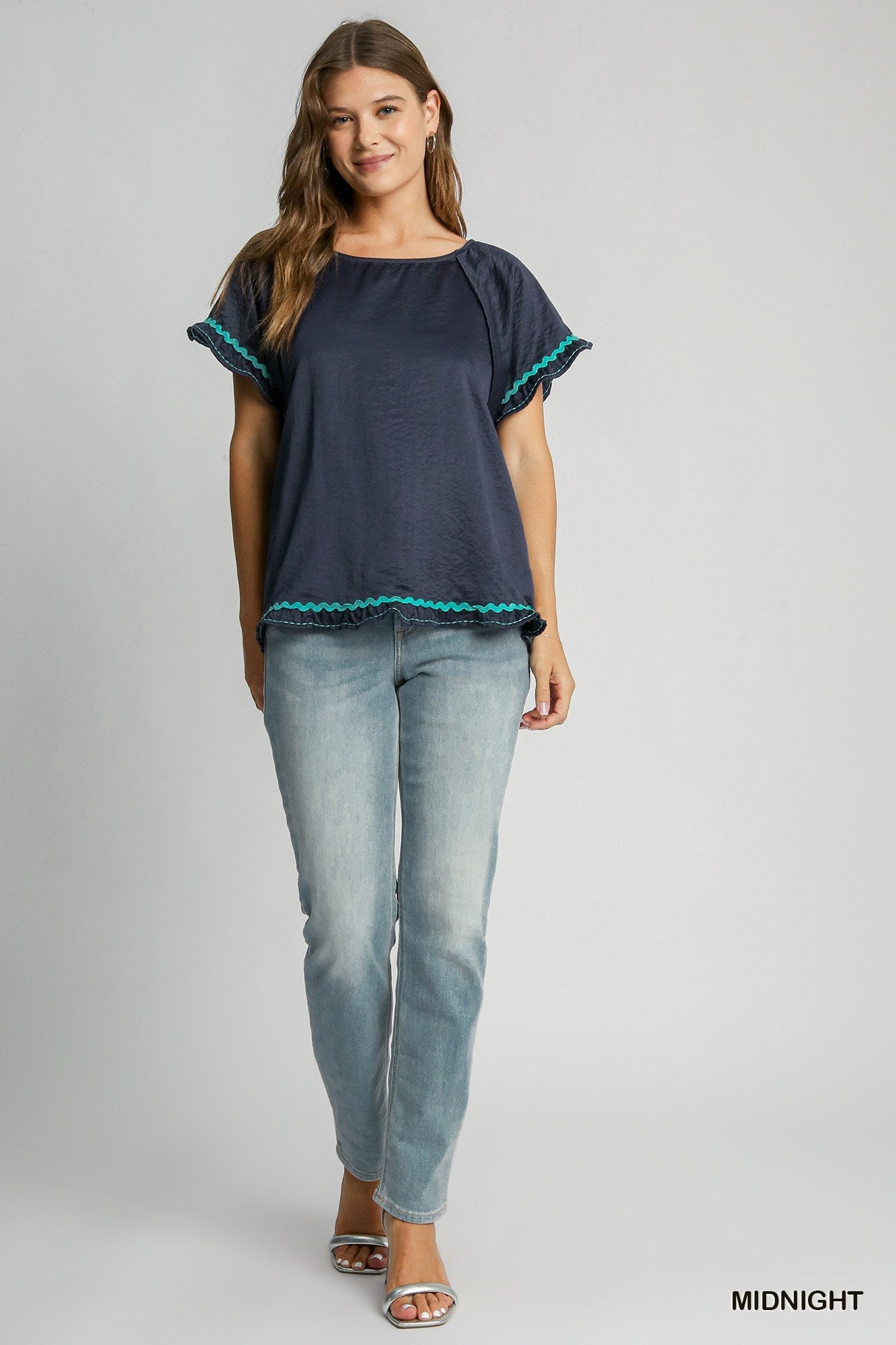 Umgee Blue Scoop Neck Blouse