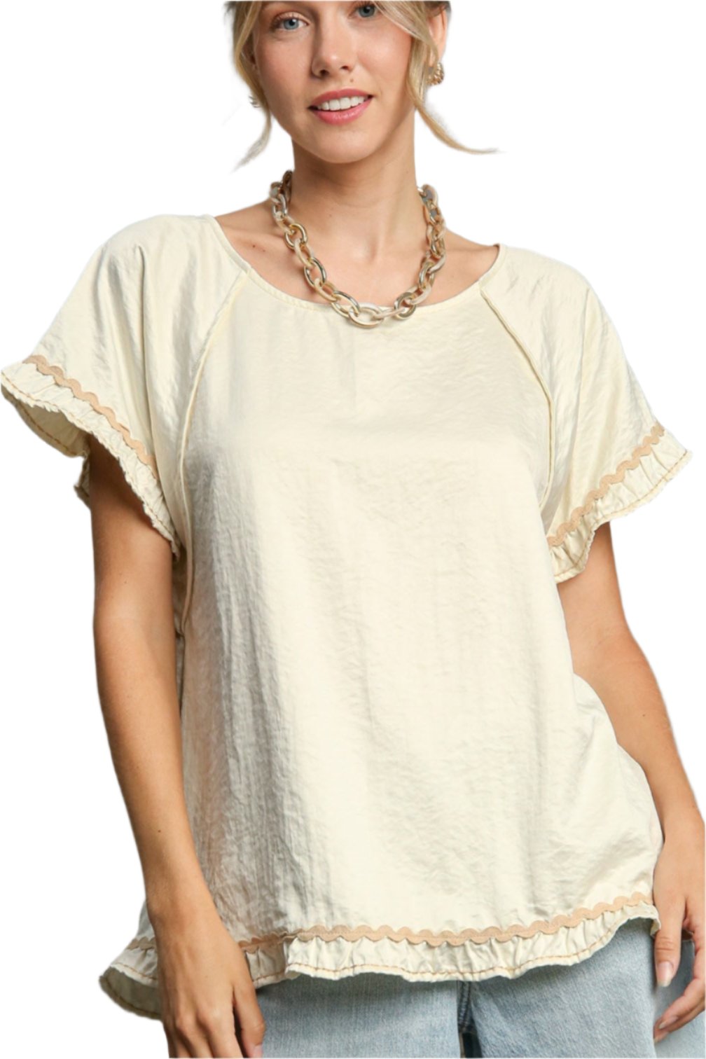 Umgee Ecru Scoop Neck Blouse