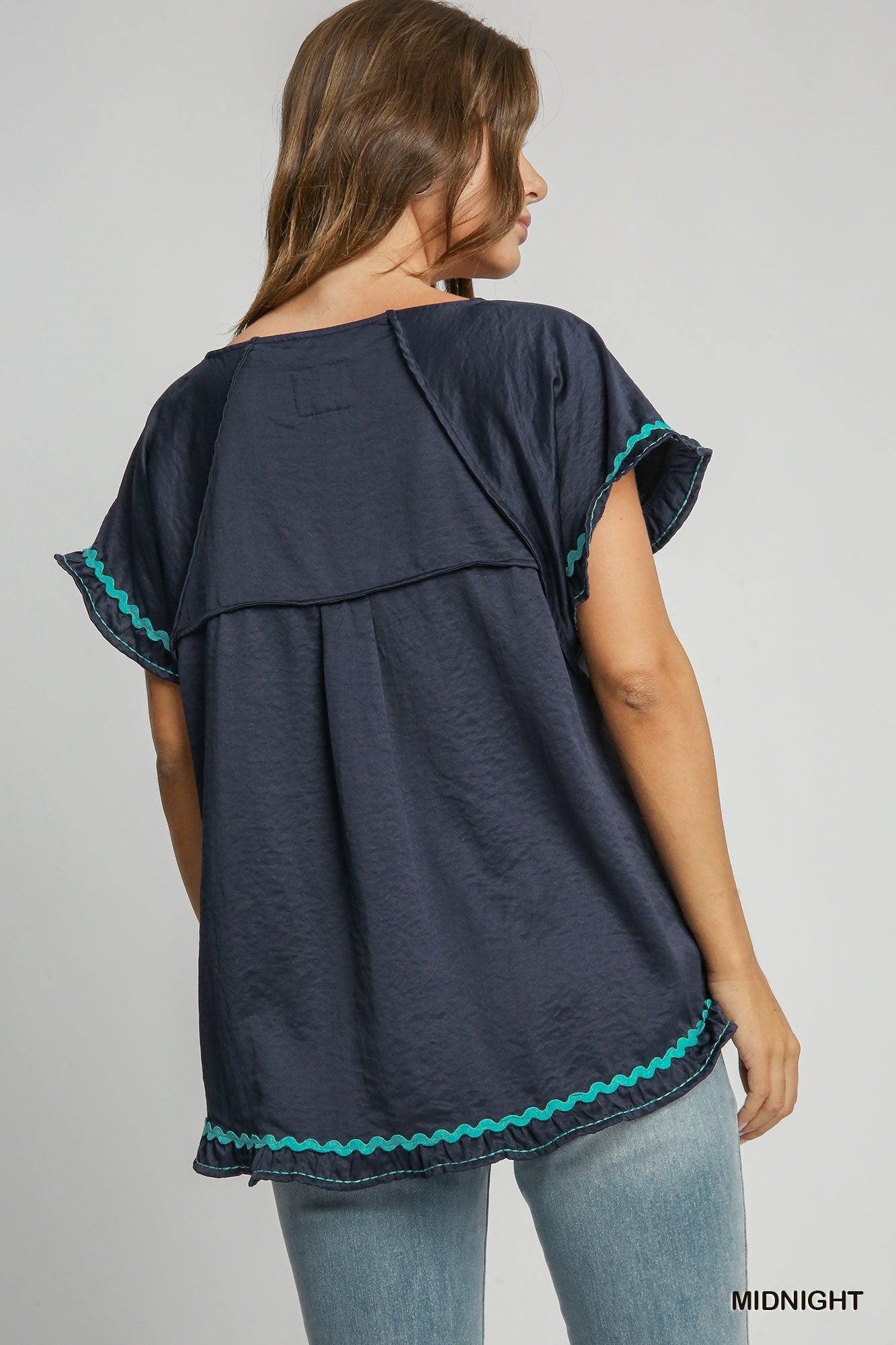 Umgee Blue Scoop Neck Blouse