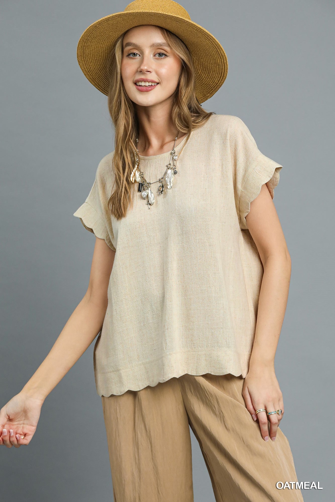 Umgee Scallop Hem Linen Blend Top – Breezy Linen-Cotton Blouse