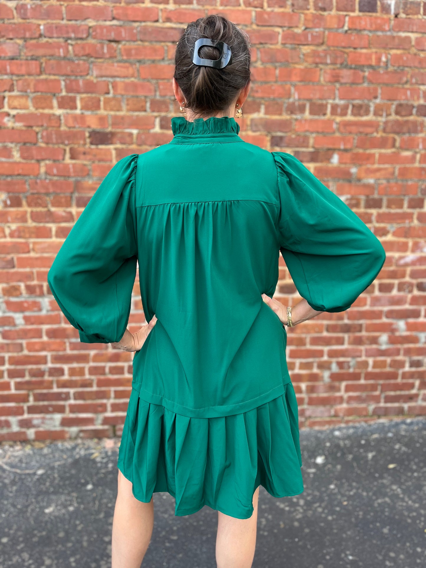 Hunter Green Pleated Mini Dress