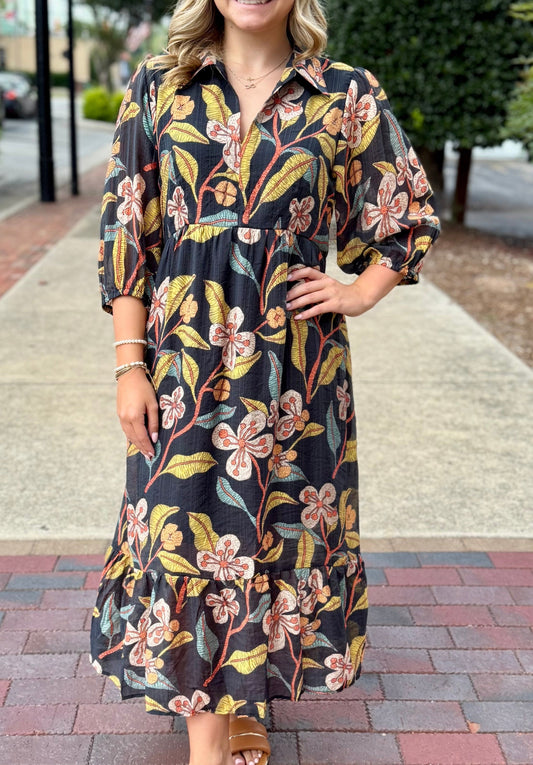 Umgee Mix Floral Tiered Midi Dress