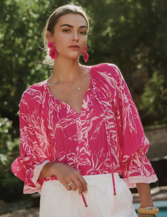 Hot Pink Floral Printed Blouse Oddi