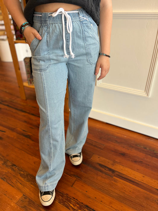 Risen HR Wide Leg Pull On Jean with Tie Risen