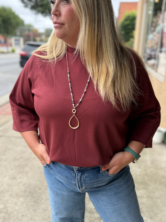 PLUS Umgee 3/4 Sleeve Drop Shoulder Top