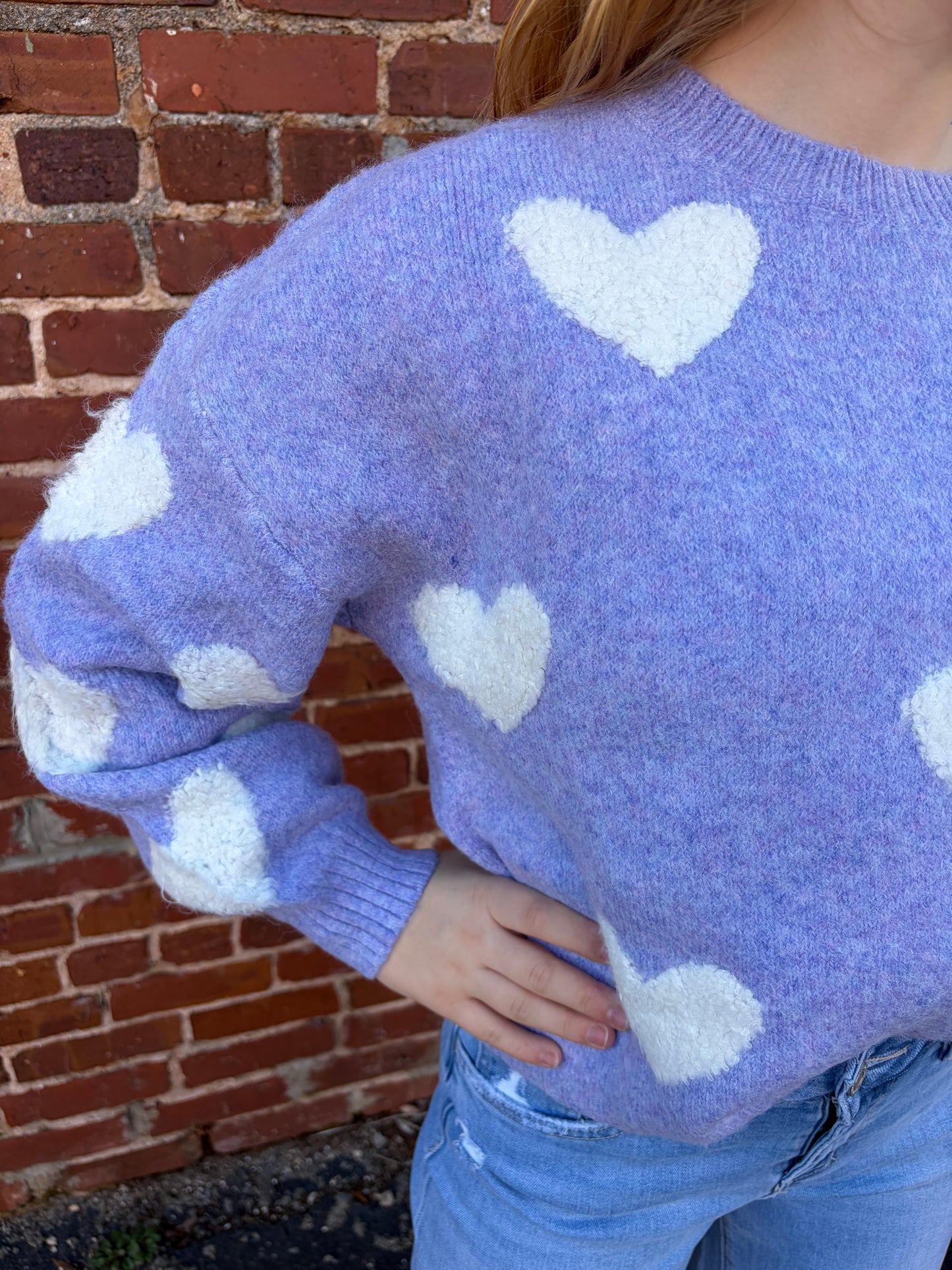 Madelyn Lovely Hearts Crew Neck Sweater – Lavender