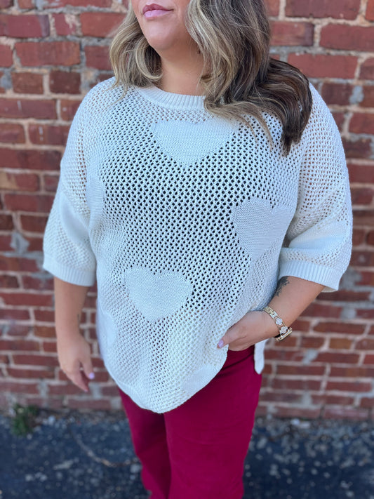 Round Neck Heart Crochet Sweater