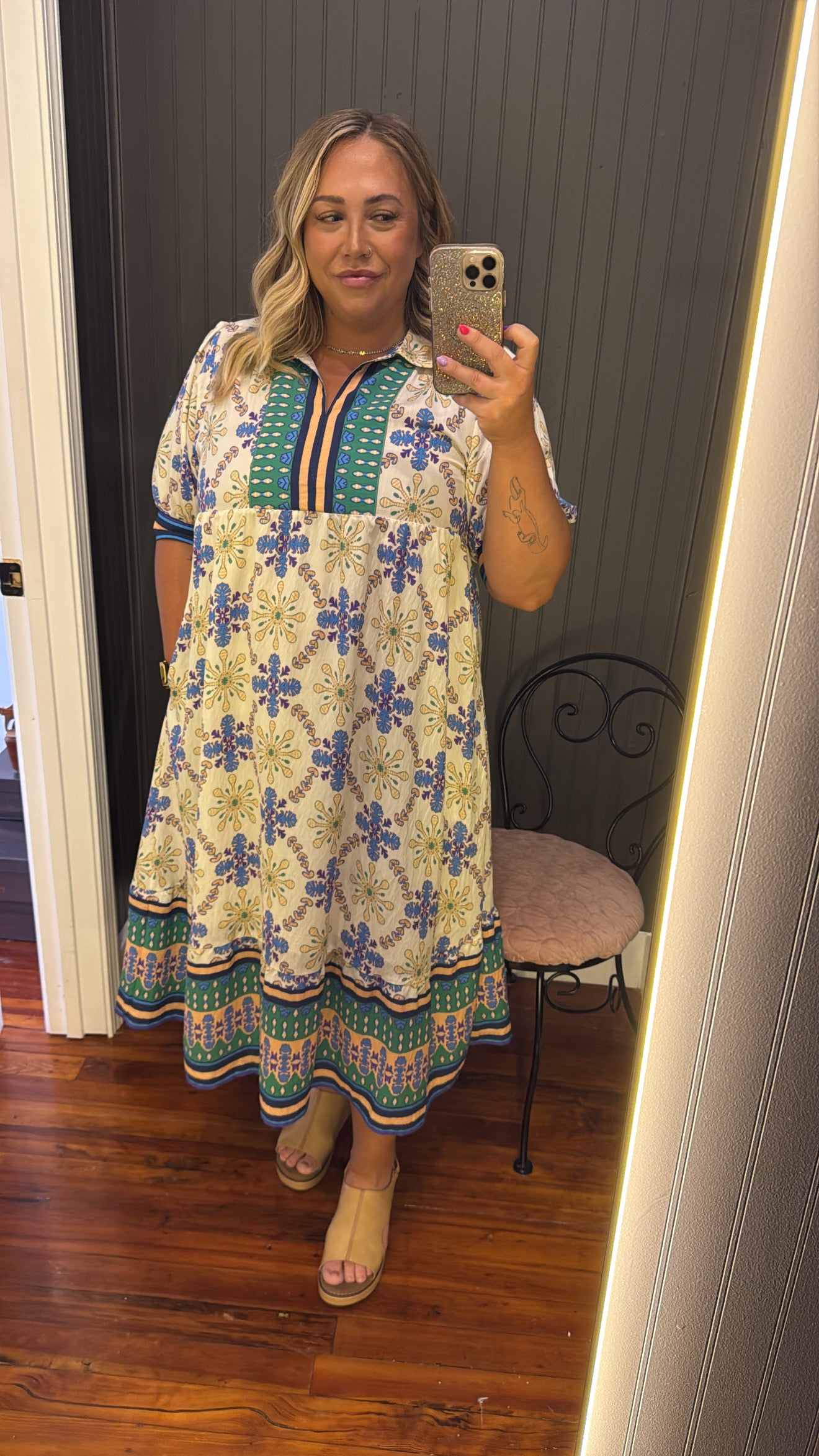 PLUS Umgee Blue Mix Collared Midi Dress
