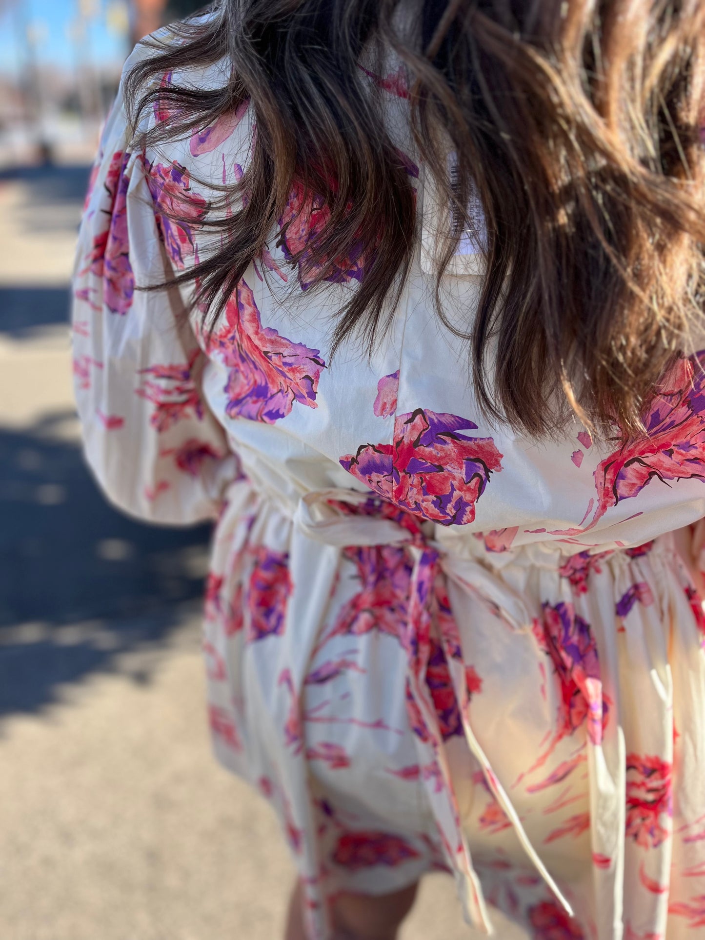 PLUS Entro Cream/Pink Mix Floral Mini Dress with Puff Sleeves