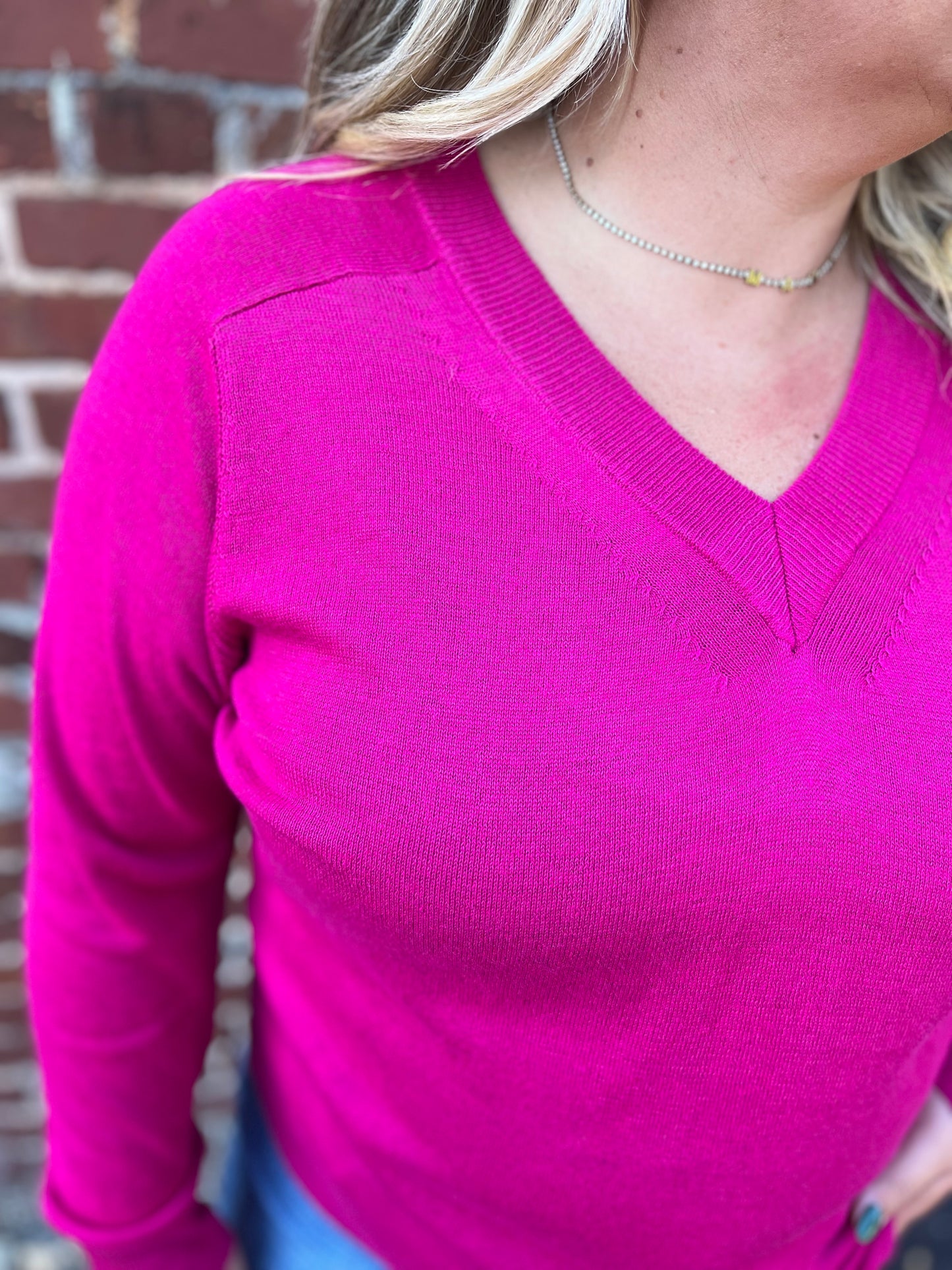 Staccato Magenta Textured V-Neck Sweater
