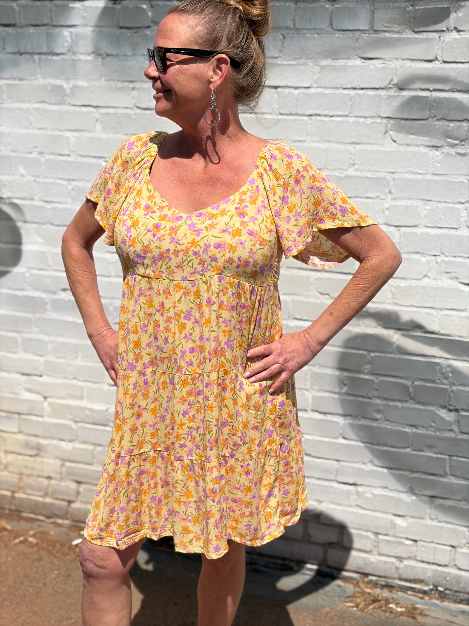 butter yellow floral dress Butter Floral Challis Babydoll Dress