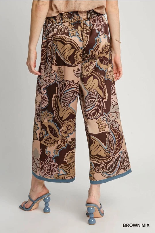 Umgee Brown Mix Paisley Print Pants