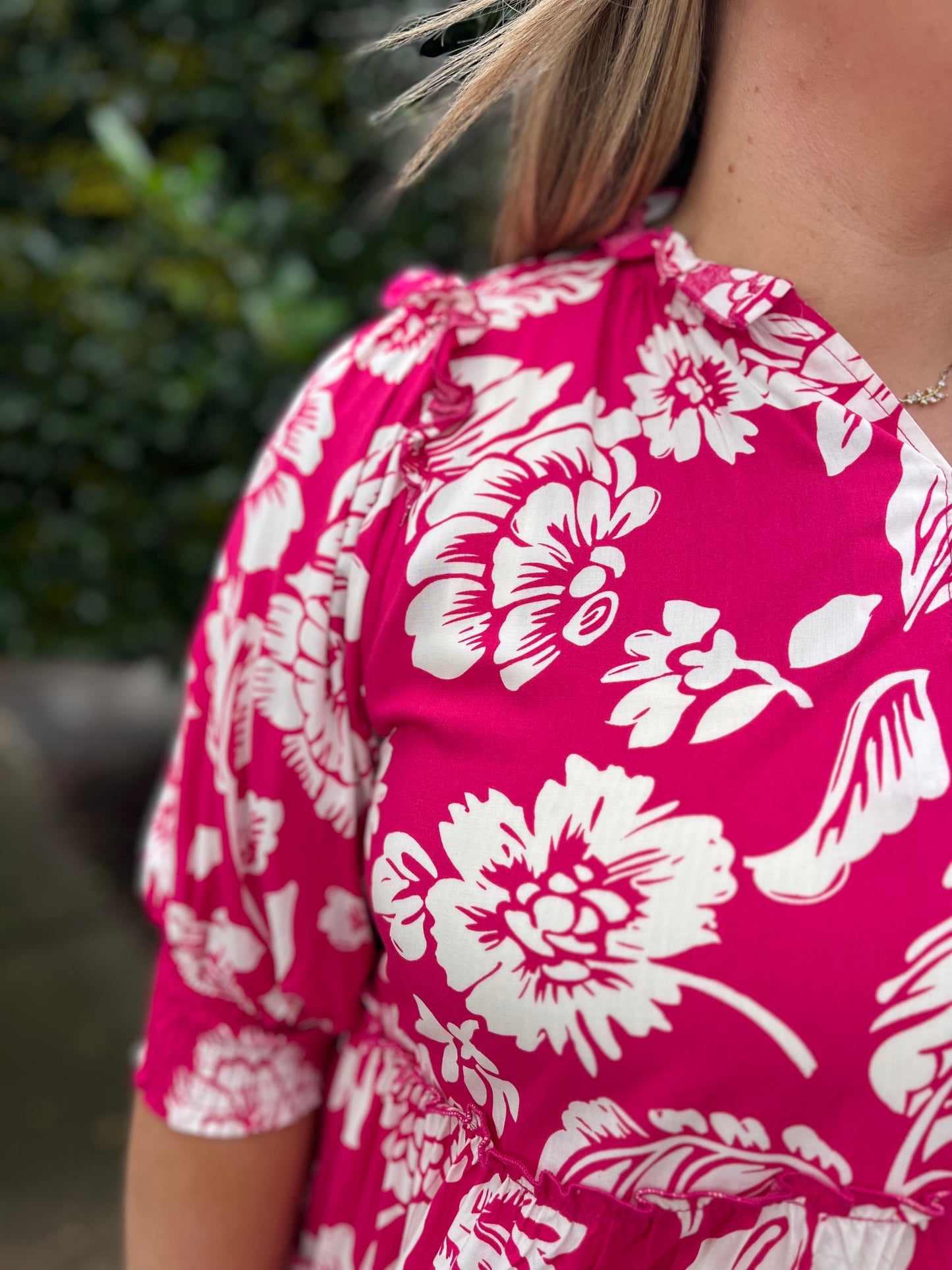 PLUS Umgee Hot Pink Floral Short Dress