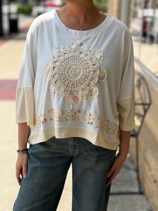 Ivory Lace Embroidered Short Sleeve Top
