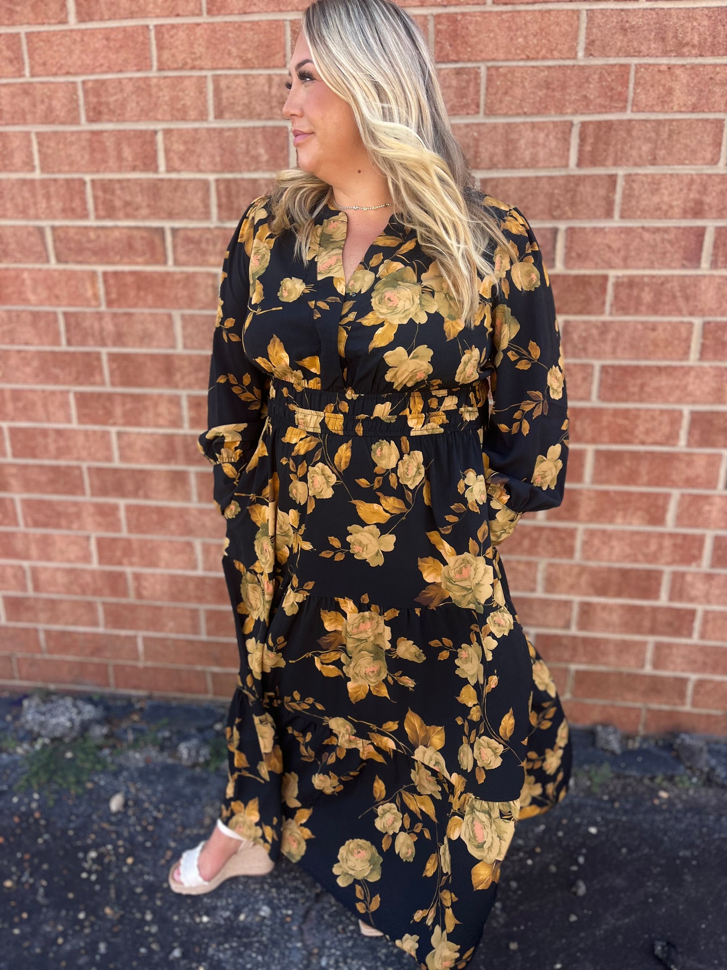 PLUS Black Floral Mix Tiered Maxi Dress