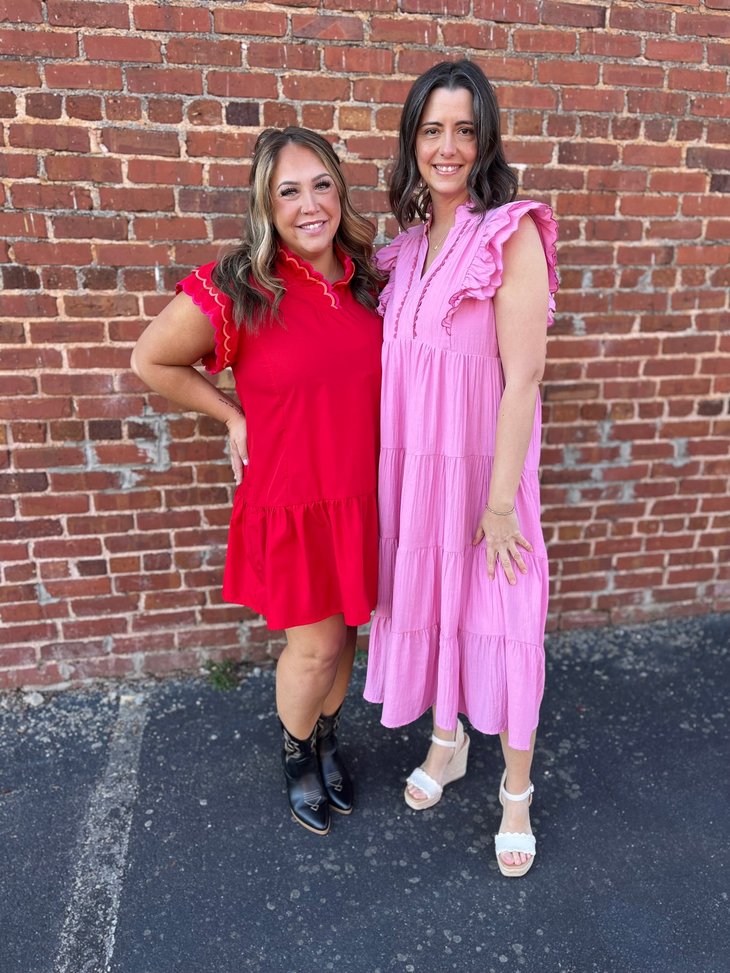 Umgee Pink Tiered Maxi Dress with Scalloped Details