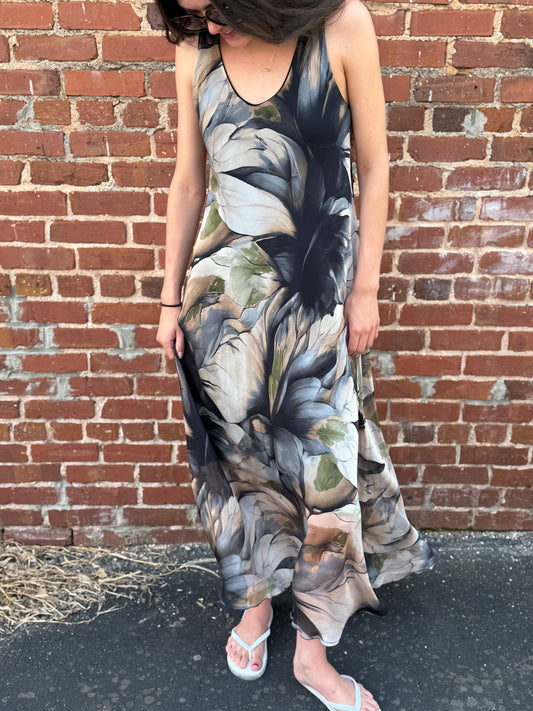 Italian Smoky Magnolia Silk Tank Dress with Liner - ONE SIZE