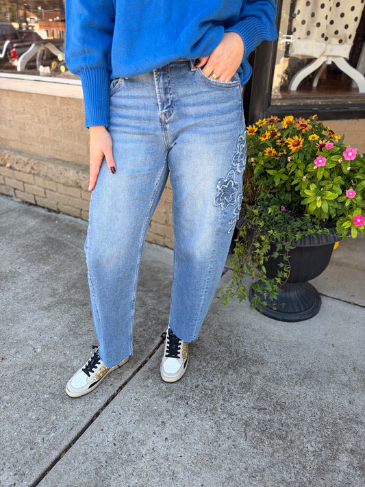 Risen Slouchy Barrel Flower Patch Jean