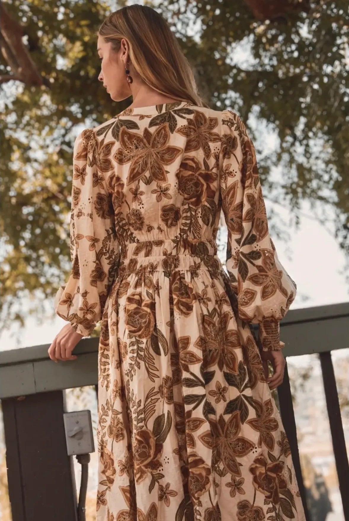 ODDI Sand Floral Print Midi Dress
