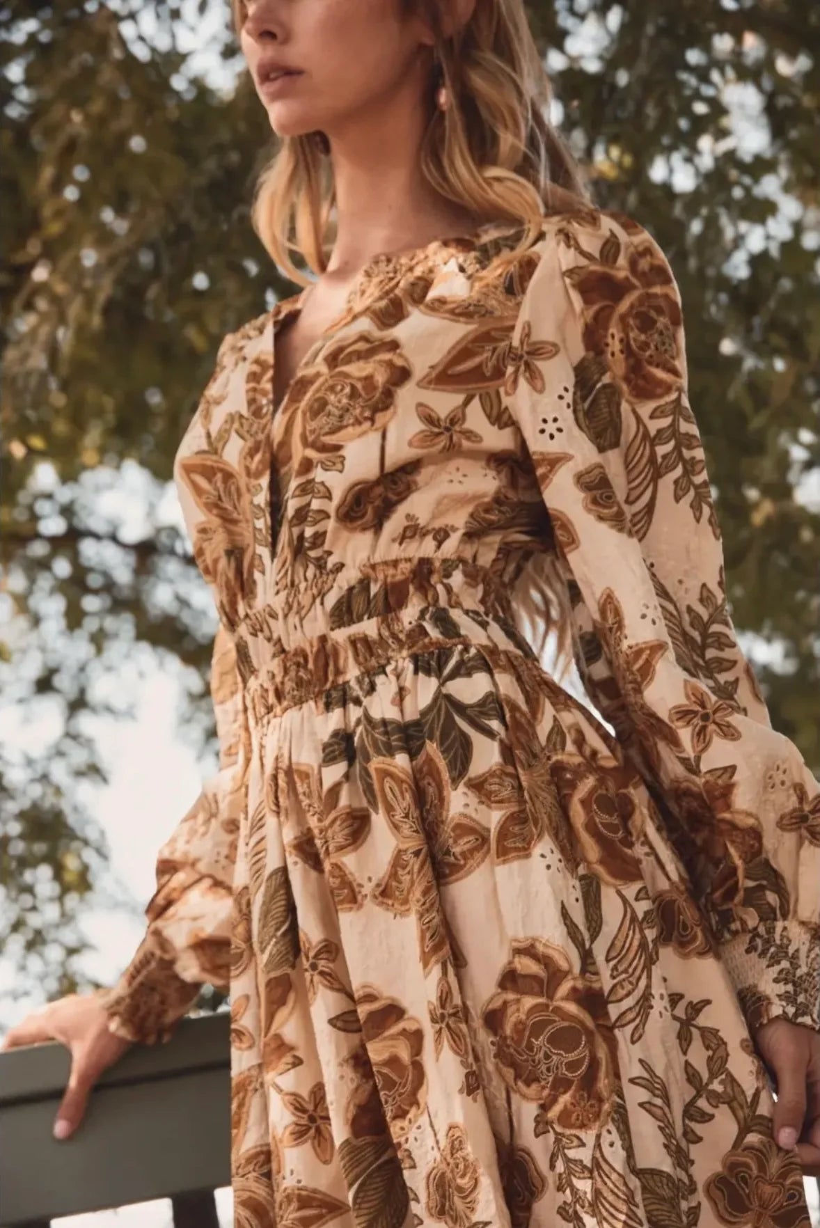 ODDI Sand Floral Print Midi Dress