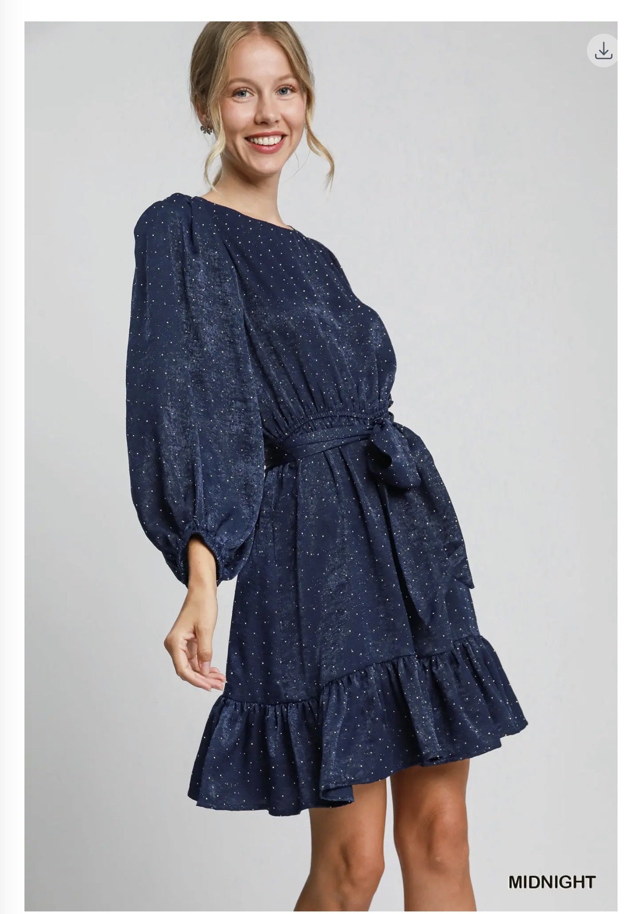 Umgee Midnight Rhinestone Dress with Tie Waist