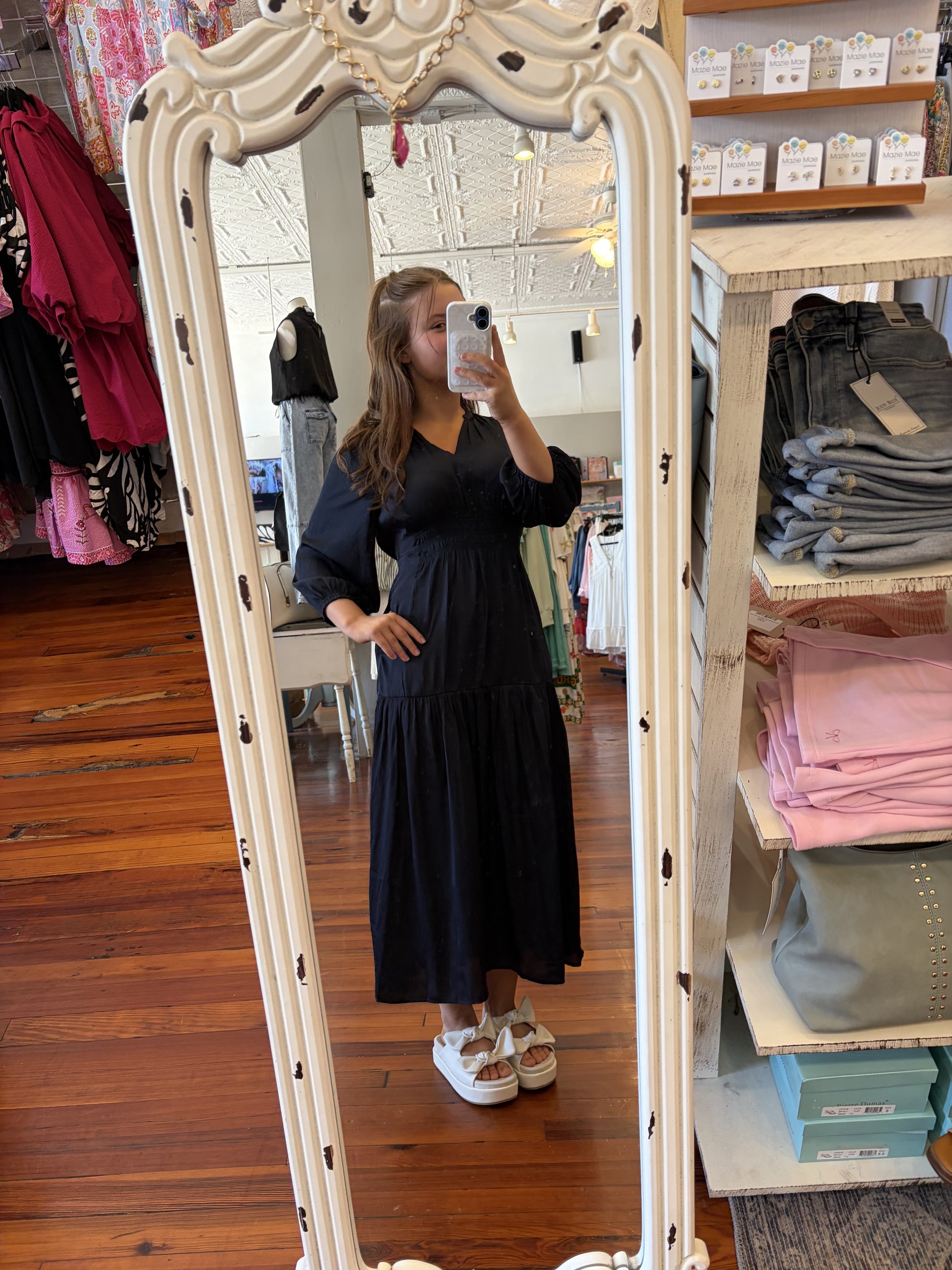 satin midi dress sleeves Grade & Gather 3/4 Sleeves Satin Midi Dress