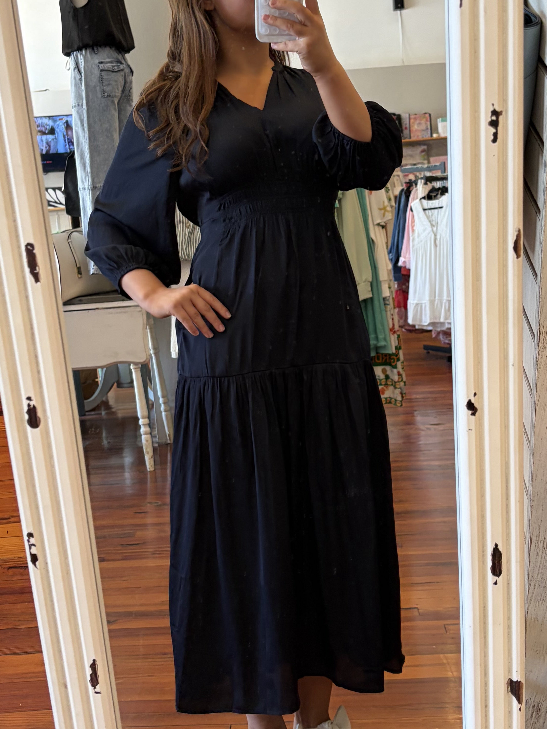 Grade & Gather 3/4 Sleeves Satin Midi Dress  www.shoppesonmainconover.com