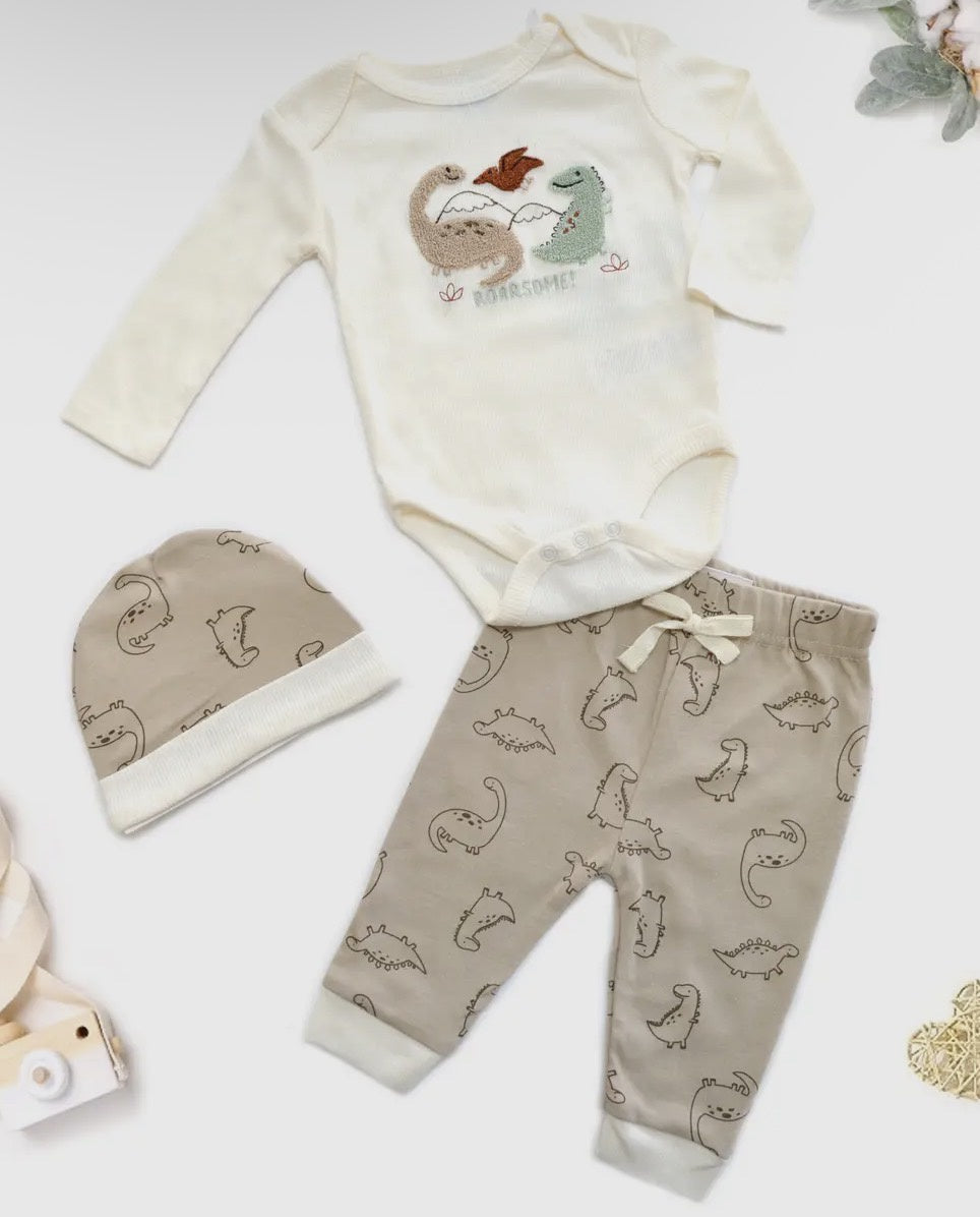 Dino Chenille Appliqué 3Pcs Baby Set