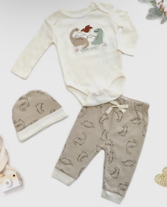 Dino Chenille Appliqué 3Pcs Baby Set