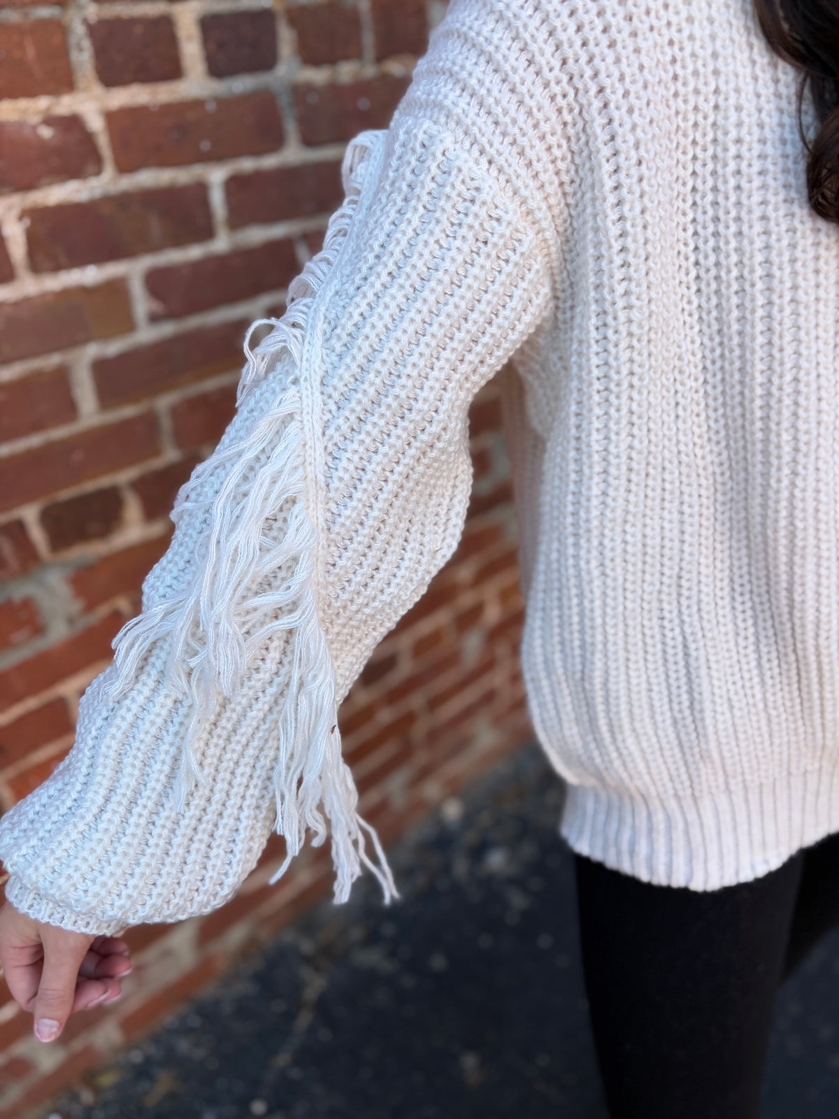 Ivory Off The Shoulder Knit Sweater With Tassels