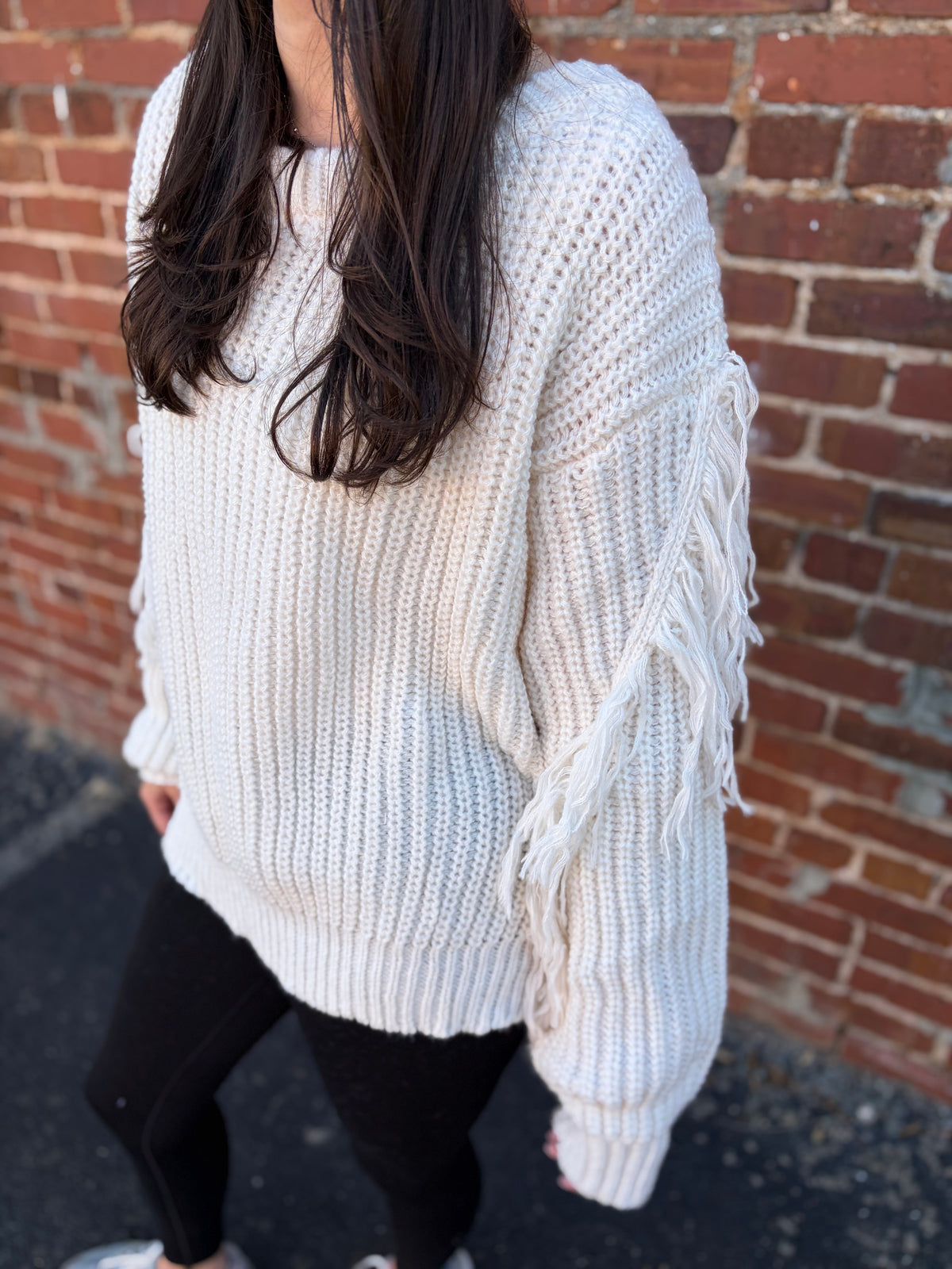 Ivory Off The Shoulder Knit Sweater With Tassels