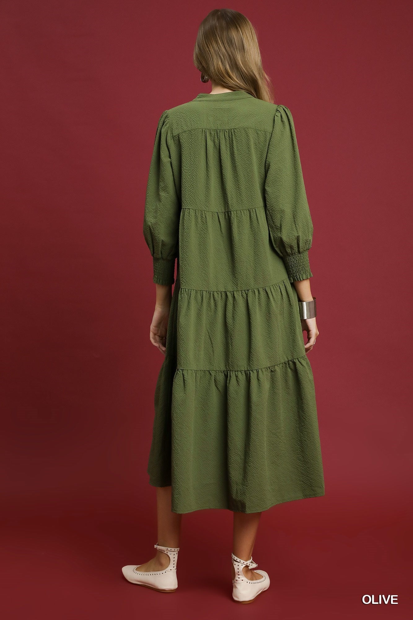 Umgee Textured Tiered Midi Dress