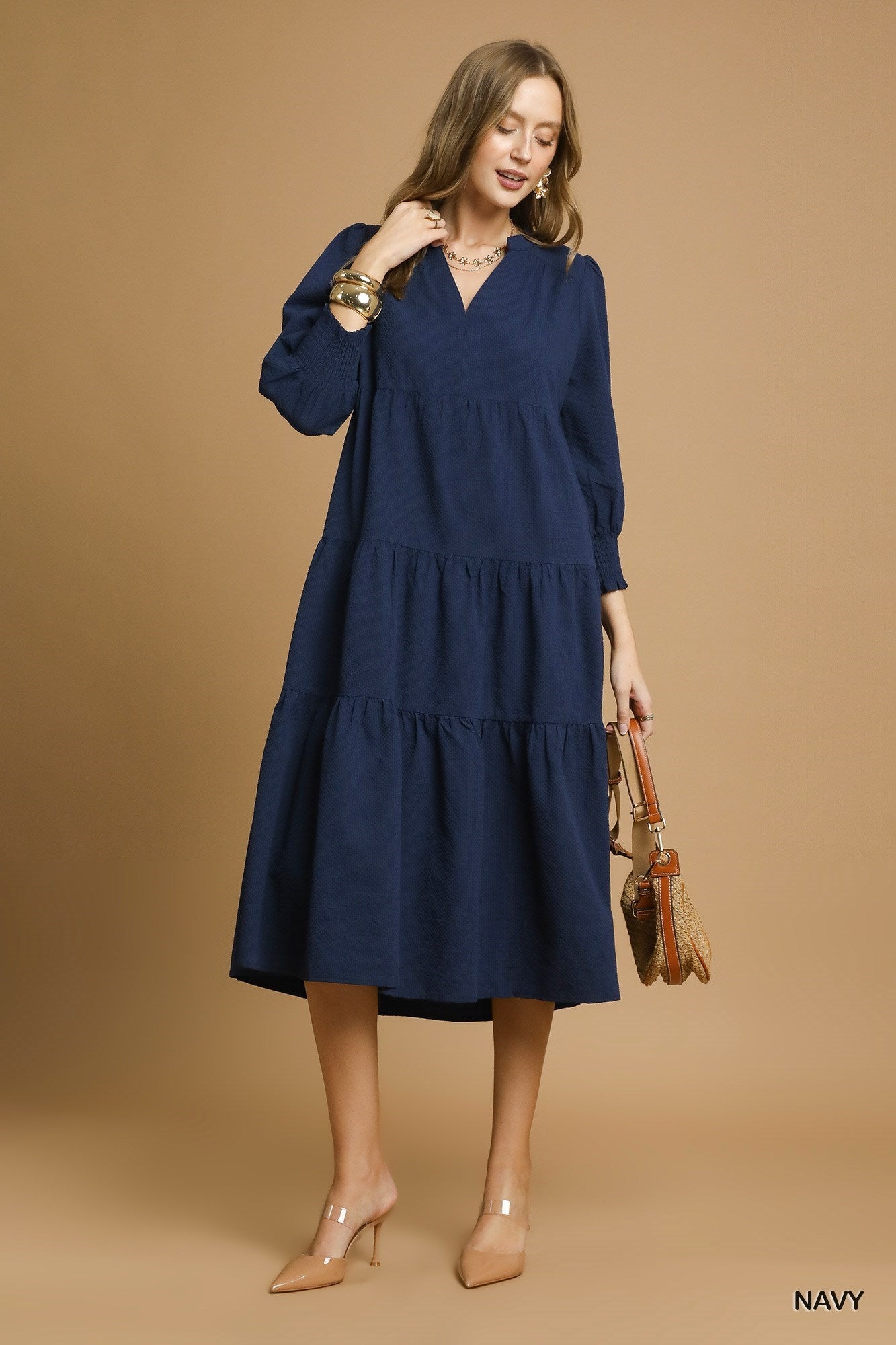 Umgee Textured Tiered Midi Dress