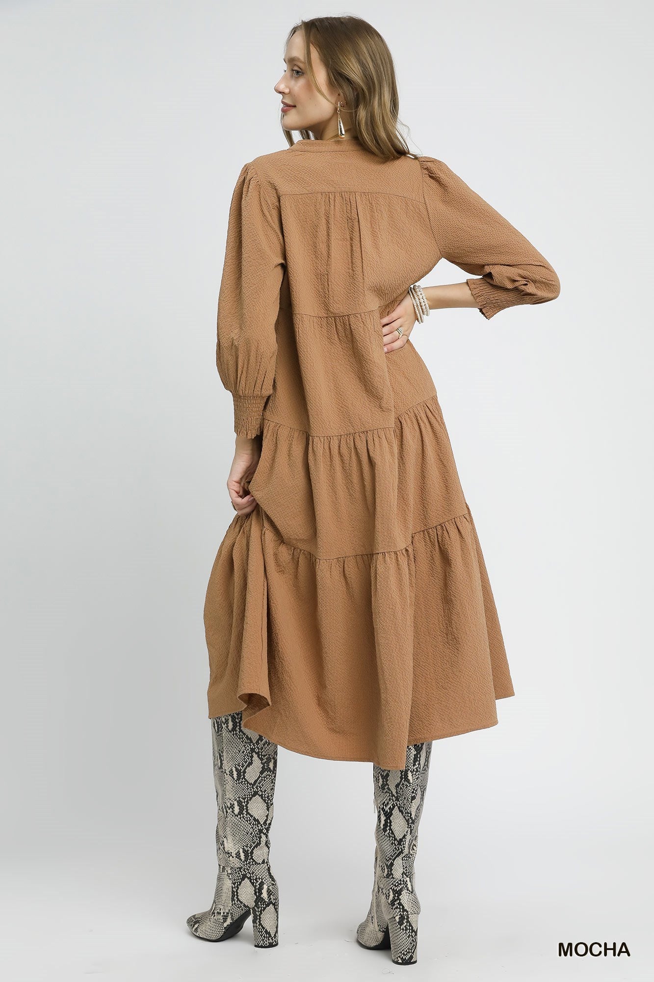 Umgee Textured Tiered Midi Dress